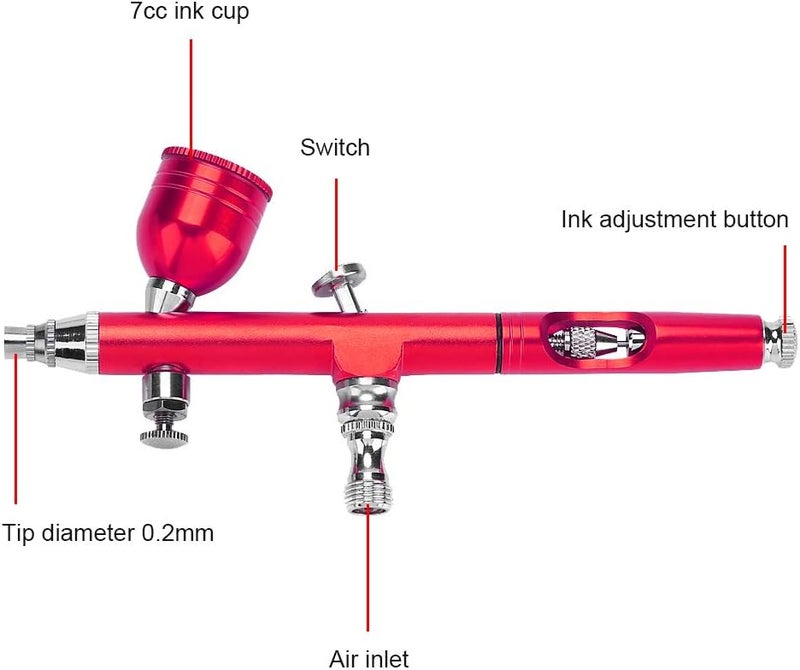 woobles 0.2mm Gravity Feed Airbrush Gun Spray Gun Art Tattoo Paint Nail Cake Decoration Tools(Red) - Image 2